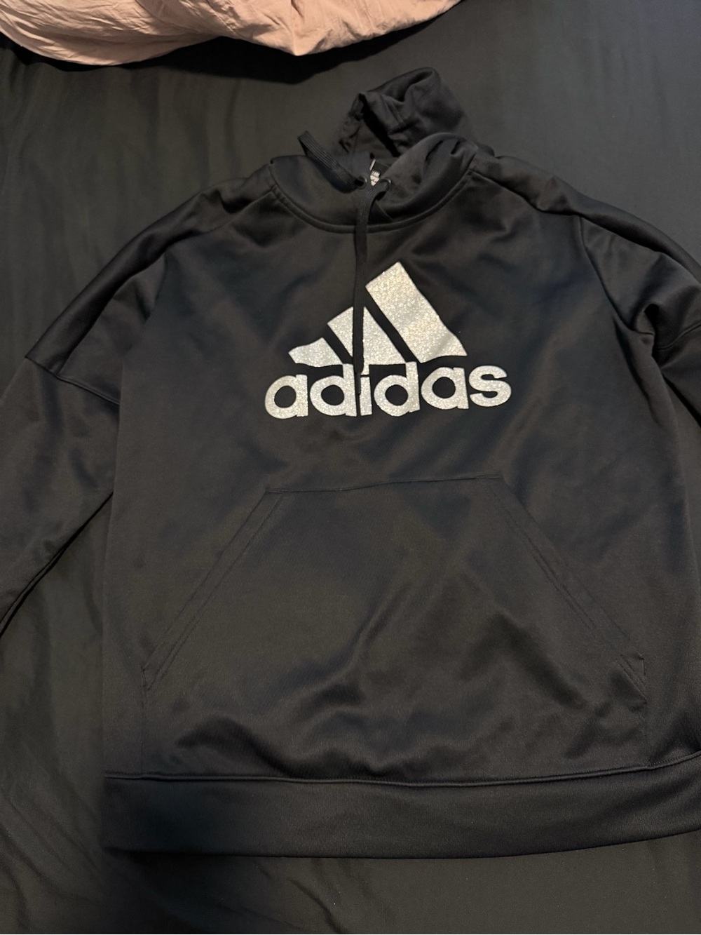 adidas Black Hoodie with Silver Logo